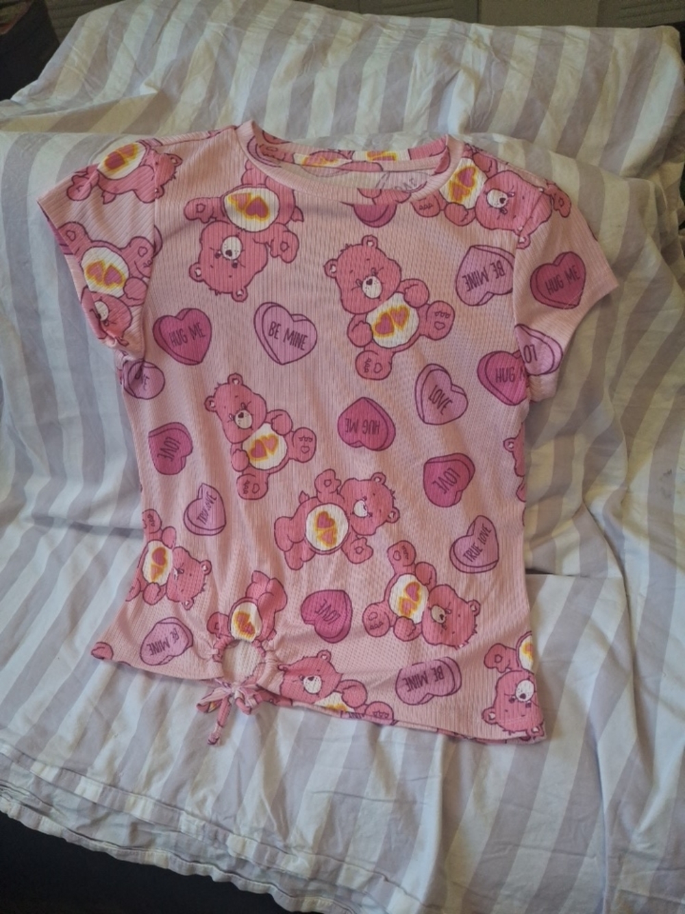 Care Bears Pink Bear Heart Print Short Sleeve Pajama Top